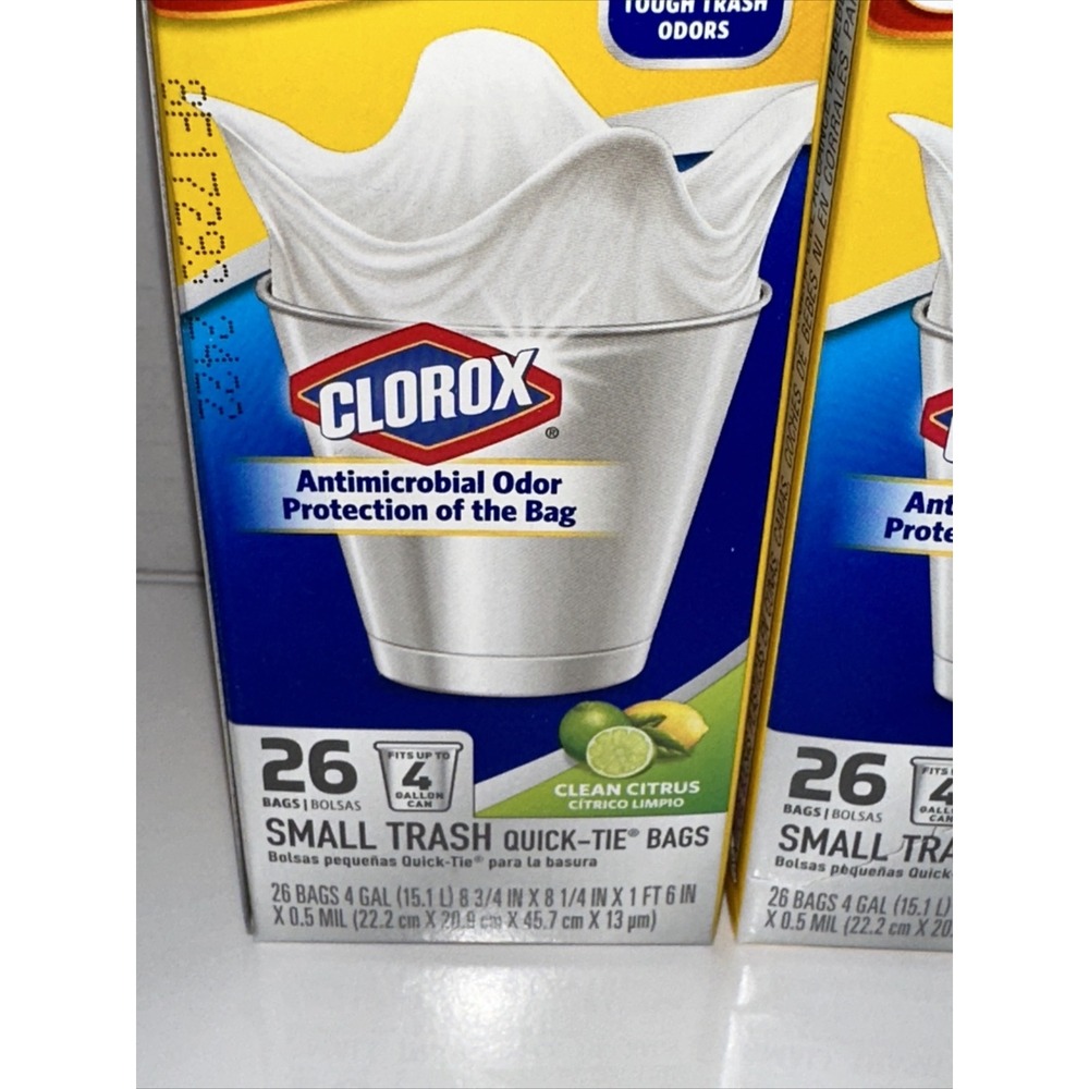 Glad Clorox Small Trash Bags 4 Gallon Quick-Tie Clean Citrus‎ 26ct 2 Pack